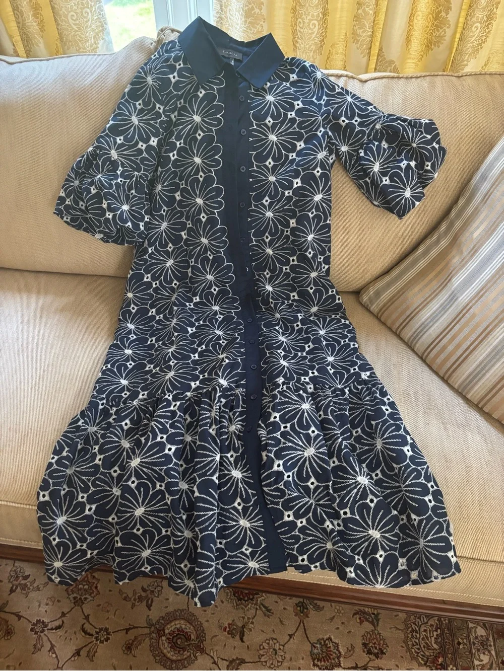 Navy Floral Drop-Waist Women’s Dress